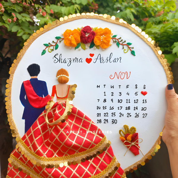 Fix The Date- Customize Handmade Embroidery Hoop for Wedding, Anniversary & Engagement