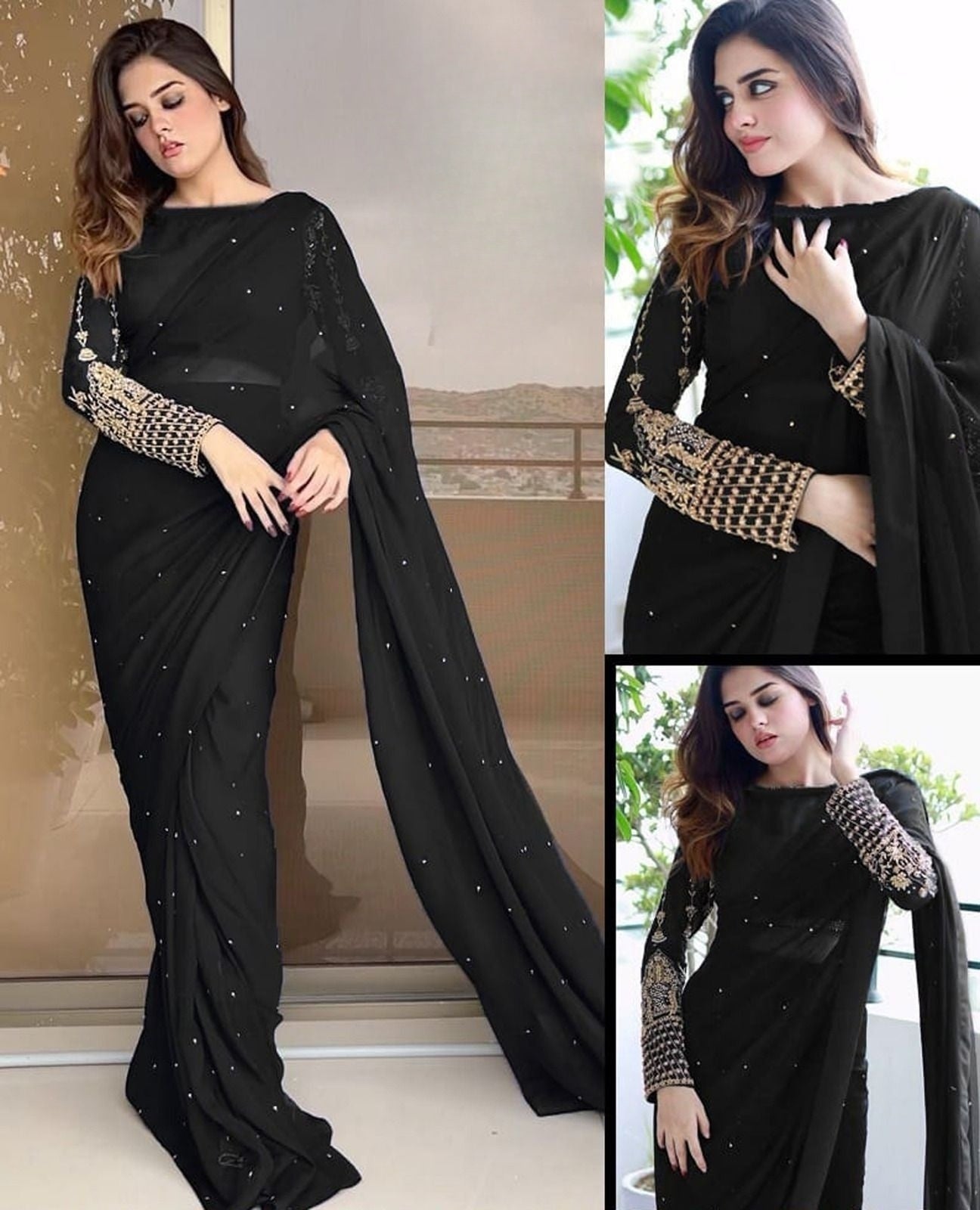 Chiffon pearls Saree Arrival