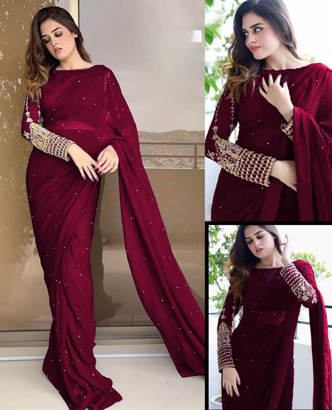 Chiffon pearls Saree Arrival