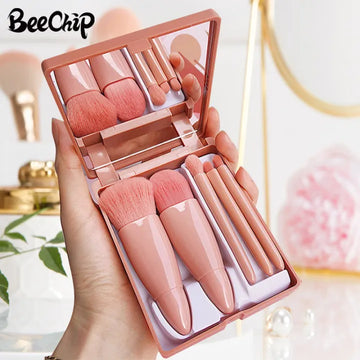 5-Piece Portable Makeup Brush Set with Mirror Box