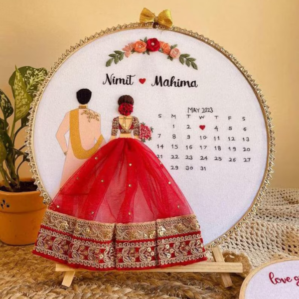 Fix The Date- Customize Handmade Embroidery Hoop for Wedding, Anniversary & Engagement