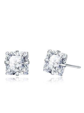 Cubic Zirconia Decor Silver Stud Earrings