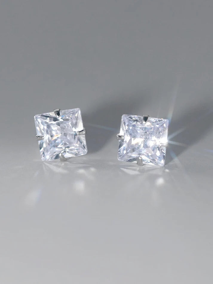 Cubic Zirconia Decor Silver Stud Earrings